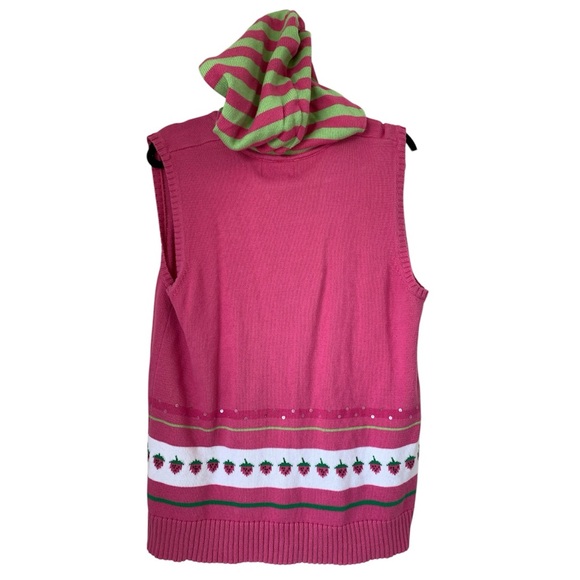 Quaker Factory Sweater Vest Womens M Sequined Strawberry Garden Flower Knit Hood - Picture 2 of 13